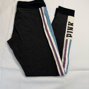 Victoria's Secret Black and Pink Track Pants with Stripe Design